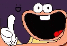 a pixel art of a cartoon character giving a thumbs up sign