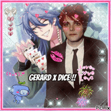 a picture of a man and a girl with the words gerard x dice on the bottom