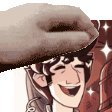 a cartoon character wearing a hat and smiling with a hand on his head .
