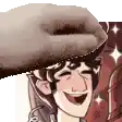 a cartoon character wearing a hat and smiling with a hand on his head .