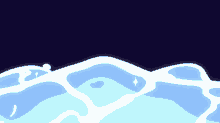 a cartoon drawing of a mountain with waves and a moon in the background .