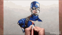 a drawing of captain america is being made in animatica