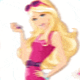 a barbie doll is wearing a pink scarf and bracelets