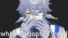 a cartoon character with horns covering his mouth with his hands and the words when no gopher wood