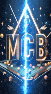 a pool table with balls and the word mcb written on it