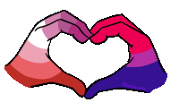 a drawing of two hands making a heart shape with the bisexual flag