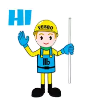 a cartoon of a man wearing a yellow helmet that says vesbo