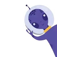 a cartoon illustration of a purple alien wearing a space helmet