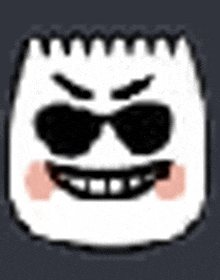 a pixel art drawing of a marshmallow wearing sunglasses and a smiley face .