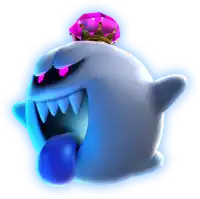 a cartoon ghost with a crown and a purple diamond on its head