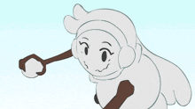 a cartoon drawing of a white rabbit with black spots on its chest
