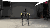 a boston dynamics robot is standing in a room