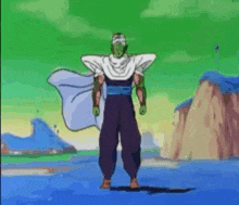 piccolo from dragon ball z is standing in a field with a white cape .