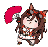 a cartoon drawing of a horse wearing sunglasses and holding a red fan