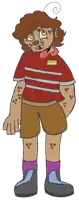 a cartoon drawing of a person with a name tag that says frida