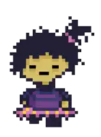 a pixel art drawing of a girl with black hair and a pink bow in her hair