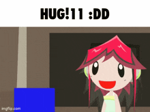 a cartoon of a girl with red hair and the words hug 11 dd below her