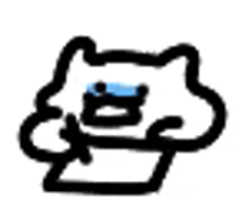 a black and white drawing of a cat with a blue eye and a blue hat .
