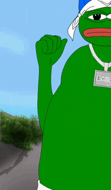 a cartoon of a frog wearing a blue hat that says young peezy