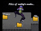 a computer screen shows a person jumping in the air with the words piles of maltig 's media
