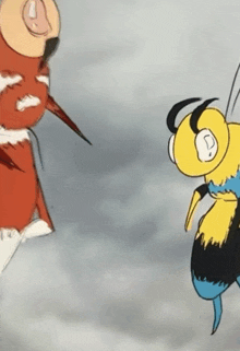 a cartoon drawing of a bee with a letter d on its face