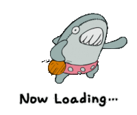 a cartoon of a shark with the words now loading above it