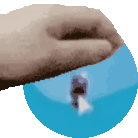 a hand is holding a blue cd with a picture of a person on it