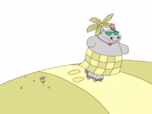 a cartoon hippo with sunglasses and a flower on its head