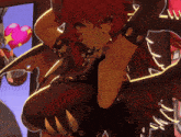 a cartoon of a girl with red hair and a heart shaped lollipop