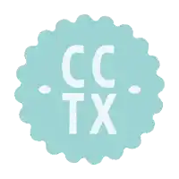 a blue circle with the words cc tx written on it