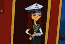a cartoon character wearing a captain 's hat with an anchor on it