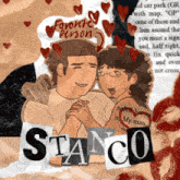 a collage of a man and a woman with the word stanco on the bottom