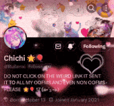 a screenshot of a person 's facebook page with the name chichi