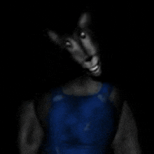 a black and white drawing of a wolf wearing a blue shirt in the dark .