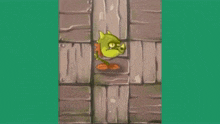a cartoon character is standing on a brick wall and looking at the camera .