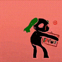 a cartoon drawing of a person with a green ponytail