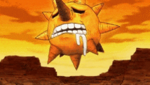 a cartoon drawing of a sun with spikes on it