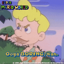 a cartoon of a man with the words " ooga boring man " on the bottom