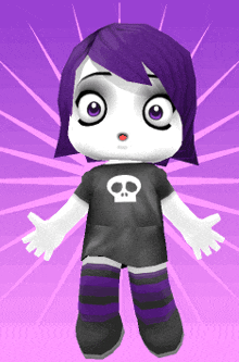 a cartoon girl with purple hair and a skull shirt