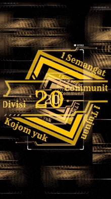 the number 20 is on a black background with yellow letters