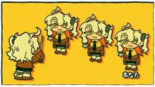 a cartoon drawing of a girl with pigtails and glasses with chinese writing on the bottom