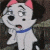 a dalmatian dog wearing a pink bow on its head