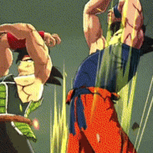 goku and bardock are fighting each other in a cartoon .