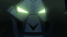 a close up of a robot face with glowing eyes
