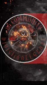 a skull and crossbones in a circle with the words community divided all genre