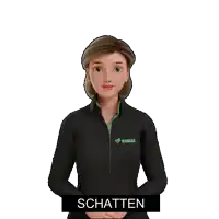 a cartoon woman wearing a black shirt that says simax on it