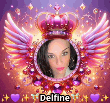 a picture of a woman with wings and a crown with the name delfine below it