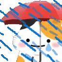 a cartoon cat is holding an umbrella in the rain