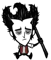 a black and white drawing of a cartoon character holding a stick with his eyes closed .