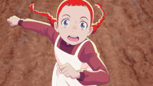 a cartoon girl with red hair and freckles looks angry